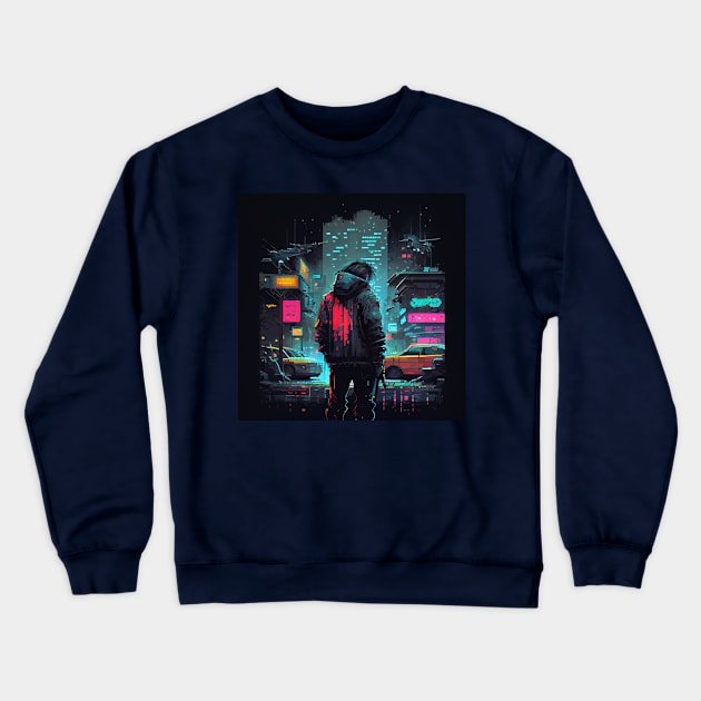 Cyberpunk Man PixelArt Crewneck Sweatshirt by Legendary T-Shirts